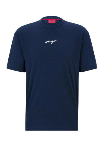 Темно-синя футболка чоловіча з коротким рукавом Hugo Boss RELAXED-FIT T-SHIRT IN COTTON WITH HANDWRITTEN LOGO