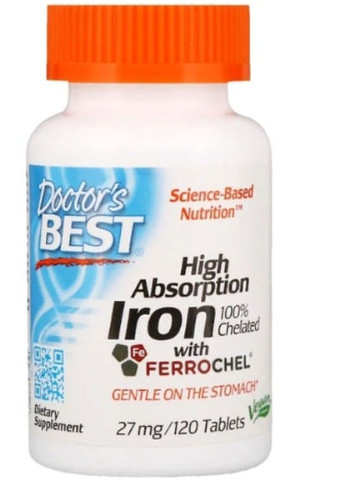 High Absorption Iron with Ferrochel 27 mg 120 Tabs DRB-00459 Doctor's Best (256721454)
