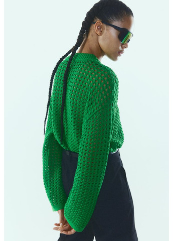 Зеленый демисезонный женский ажурный свитер н&м (56132) xs зеленый H&M