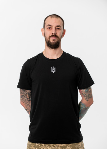 Черная мужская футболка с вышивкой "классический тризуб" с коротким рукавом VINCA