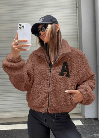 Коричневая женская куртка оверсайз барашек цвет мокко р.42/46 444037 New Trend