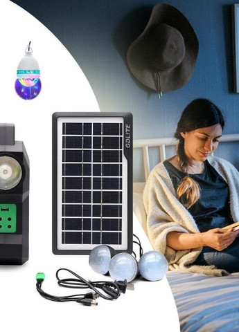 Портативний сонячний комплект ES010, USB, bluetooth, FM-радіо, MP3, 4 лампочки в комплекті No Brand (266340688)