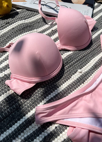 Розовый летний яркий женский купальник с юбкой No Brand
