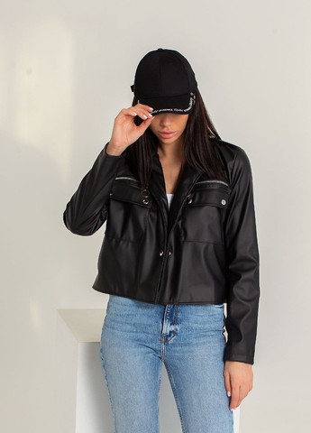 Черная демисезонная женская куртка ветровка с эко кожи No Brand