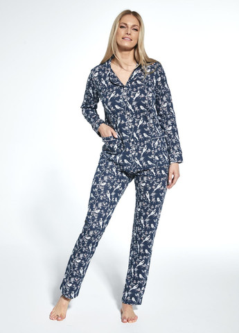 Комбинированная зимняя пижама женская 365 jane navy blue 482-23 рубашка + брюки Cornette