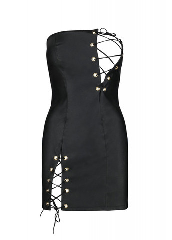 Черный мини-платье из экокожи celine chemise, шнуровка, трусики в комплекте Passion