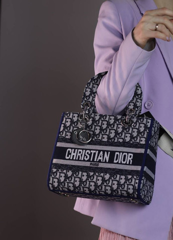 Сумка классическая с лого Christian Dior Lady d-lite dark blue Vakko (260585709)