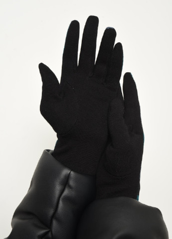 Рукавички жіночі текстильні на флісі чорно-бірюзового кольору Let's Shop (256691087)