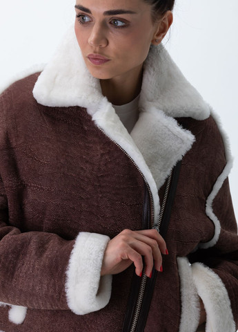 Коротка коричнева жіноча натуральна шкіряна дублянка Натуральне хутро овчина Косуха Зима OWERSIZE ik-62 Actors (265212928)