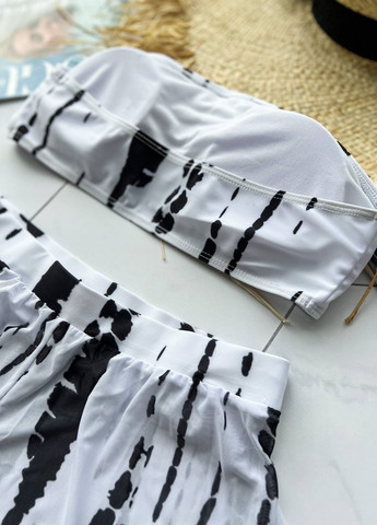 Черно-белый летний стильный комплект купальник + штаны No Brand