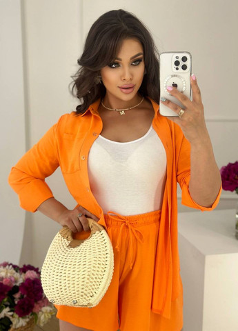 Женский костюм тройка с шортами цвет оранжевый р.46/48 437716 New Trend (260024328)
