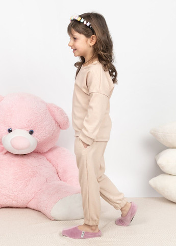 Бежева піжама дитяча домашня рубчик кофта зі штанами крем Maybel