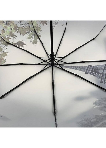 Зонт женский полуавтомат TheBest 544 на 9 спиц с Эйфелевой башней и листьями Серо-зеленый No Brand (260557157)