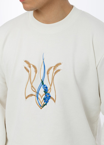 Мужской свитшот с вышивкой "Тризуб " белый Мальви - Свободный крой украинская символика белый кэжуал футер - (257594020)