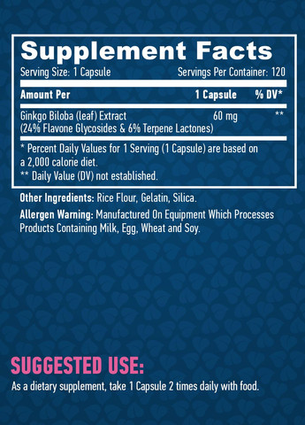 Гинко Билоба Ginkgo Biloba 60mg 120 caps Haya Labs (275108951)