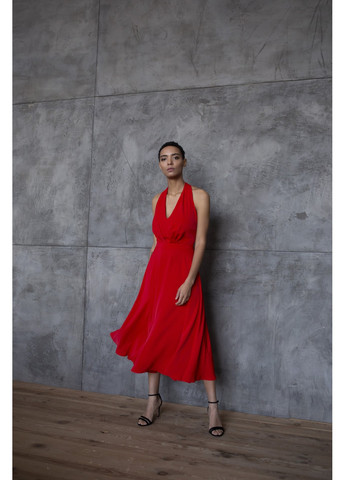 Красное коктейльное коктейльное, красное платье из шелка шарлотта от BYURSE однотонное