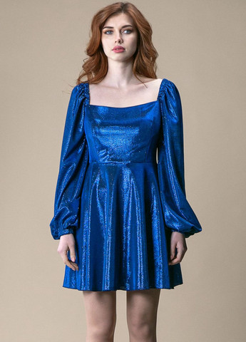 Синее праздничный, вечернее платье мини блестящий рукав длинный CHICLY однотонное