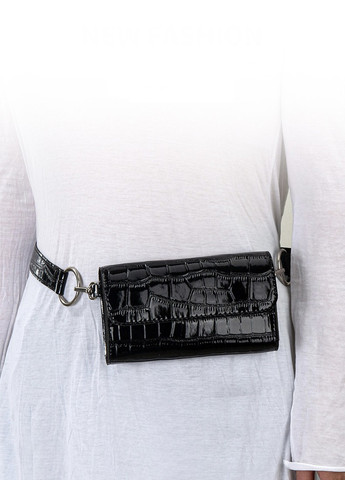 Жіноча класична поясна сумочка T-092 крос-боді клатч через плече рептилія крокодил чорна No Brand (259248597)