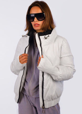 Белая зимняя куртка пуффер с вязанными рукавами Egostyle
