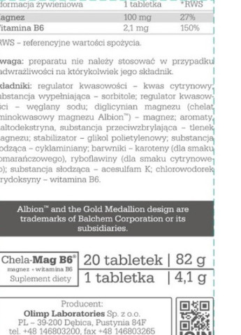 Olimp Nutrition Chela-Mag B6 20 Tabs Orange Olimp Sport Nutrition (256724299)