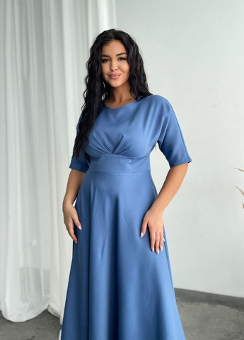 Синя женское платье миди из креп-костюмки цвет джинс р.48 448461 New Trend