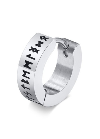 Сережка кільце зі сталі з рунами (1 шт) унісекс MK1235-1 срібний DeKolie (260596472)