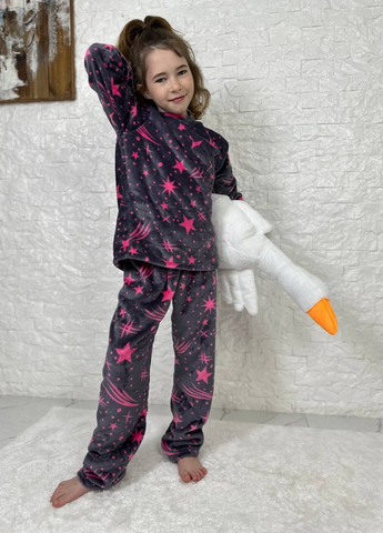 Фіолетова детская пижама двойка цвет баклажан принт звездочка р.110/116 446906 New Trend