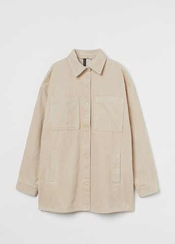 Бежевая кэжуал рубашка однотонная H&M с длинным рукавом