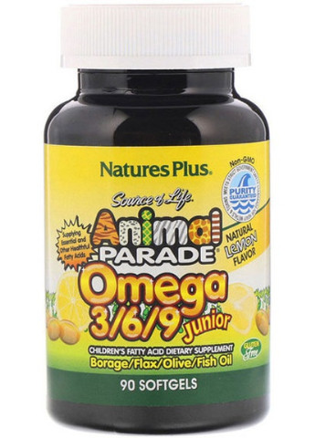 Nature's Plus Animal Parade, Omega 3/6/9 Junior 90 Softgels Natural Lemon Flavor Natures Plus (256722026)