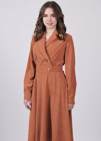 Охра кэжуал платье женское 219 однотонный вельвет оранжевый Актуаль