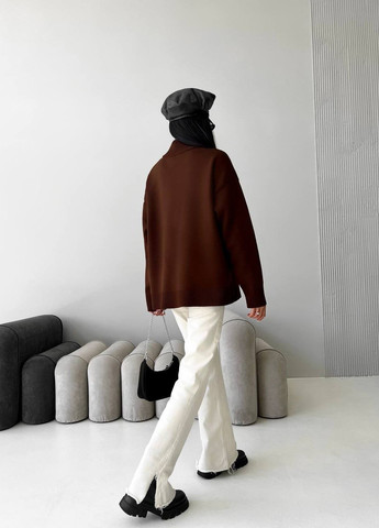 Жіночий светр із блискавкою із жаккардової в'язки колір коричневий р.42/46 441551 New Trend (263134305)