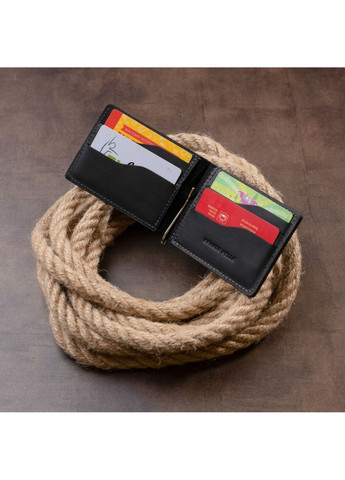 Чоловіче шкіряне портмоне з затиском для грошей без застібки 11296 Чорне Grande Pelle (262524052)