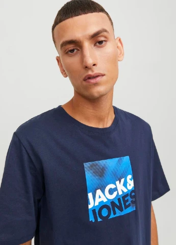 Темно-синяя футболка basic,темно-синий с принтом,jack&jones Jack & Jones