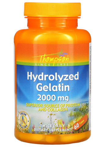 Гидролизат желатина Hydrolyzed Gelatin, 2000 mg, 60 Tablets Thompson (260661629)