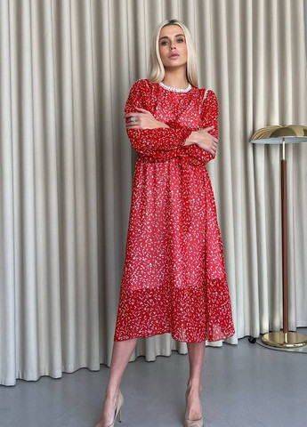 Красное повседневный платье Nenka с цветочным принтом