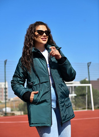 Зелена жіноча демісезонна куртка з плащової тканини колір морська хвиля р.48/50 442762 New Trend