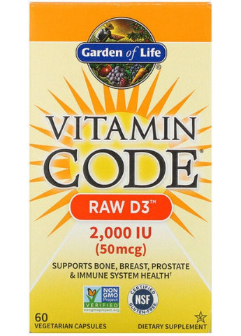 Vitamin Code, RAW D3, 50 mcg (2000 IU) 60 Veg Caps GOL-11413 Garden of Life (256720787)