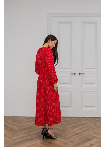 Червона сукня міді з софту в принт горохи червона Bessa
