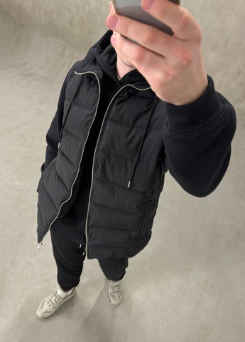 Чорна демісезонна куртка з трикотажними рукавами та капюшоном infinity Vakko