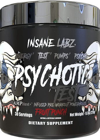 Предтренировочный комплекс Psychotic Test 30serv (Fruit Punch) Insane Labz (275271772)