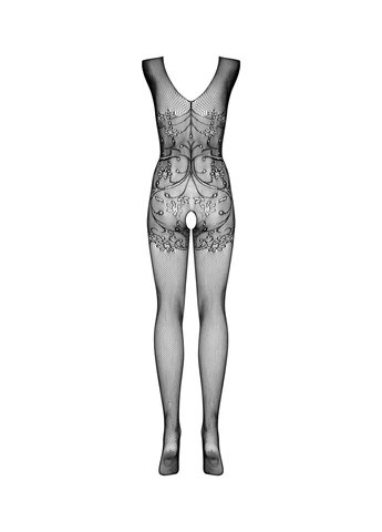 Чорний бодістокінг bodystocking f234, абстрактнийалюнок, глибоке декольте Obsessive