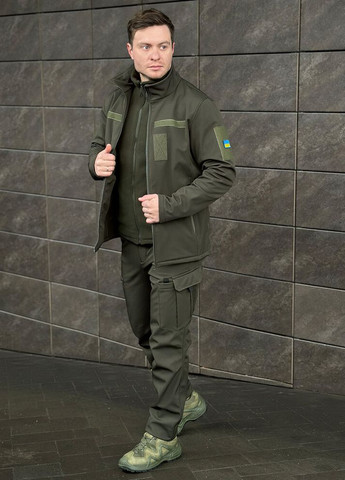 Оливкова (хакі) демісезонна куртка shadow з липучками хакі Pobedov