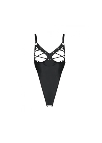 Чорний боді з екошкіри celine body — : з доступом, відкритий Passion