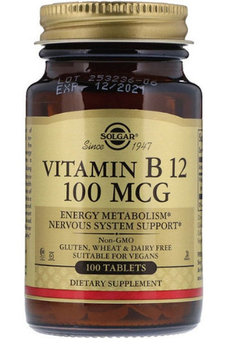 Vitamin B12 100 mcg 100 Veg Tabs SOL-03180 Solgar (256720442)