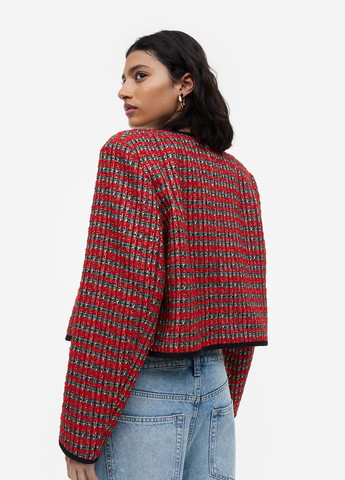 Красный женский пиджак из фактурной ткани H&M в клеточку - всесезон