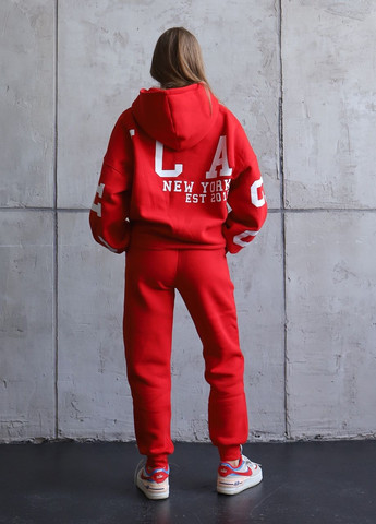 Теплий жіночий спортивний костюм на флісі Оверсайз 2.0 Червоний Chicago 2311 (268561894)