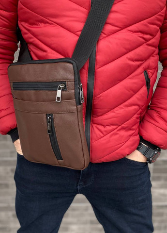 Чоловіча коричнева сумка через плече планшет месенджер багато відділення Gold brown No Brand (258358350)