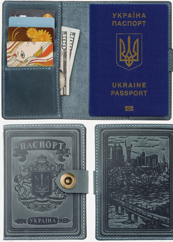 Шкіряна обкладинка для паспорта Villini 001 Сіро-блакитний Martec (258961184)