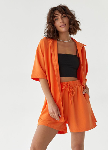 Літній костюм з подовженою сорочкою та шортами - помаранчевий Lurex (262737665)