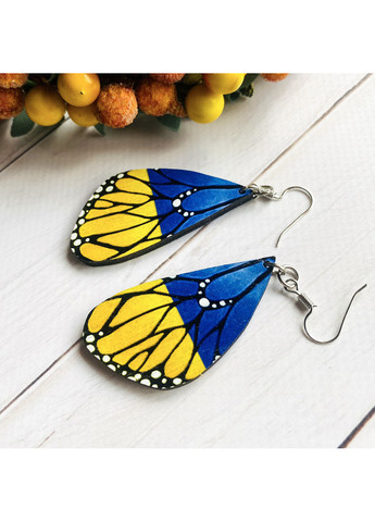 Патріотичні сережки з дерева. Крильця метелика (принт 6.2) Creative (260134774)